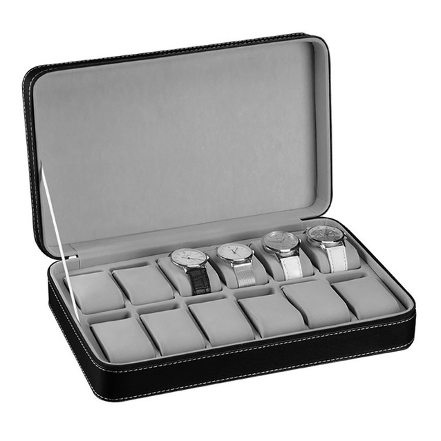 6/10/12 Slots Zipper Closure Watch Storage Box