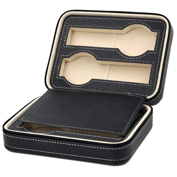 PU Leather 2/4/8 Slots Zipper Closure Watch Storage Box