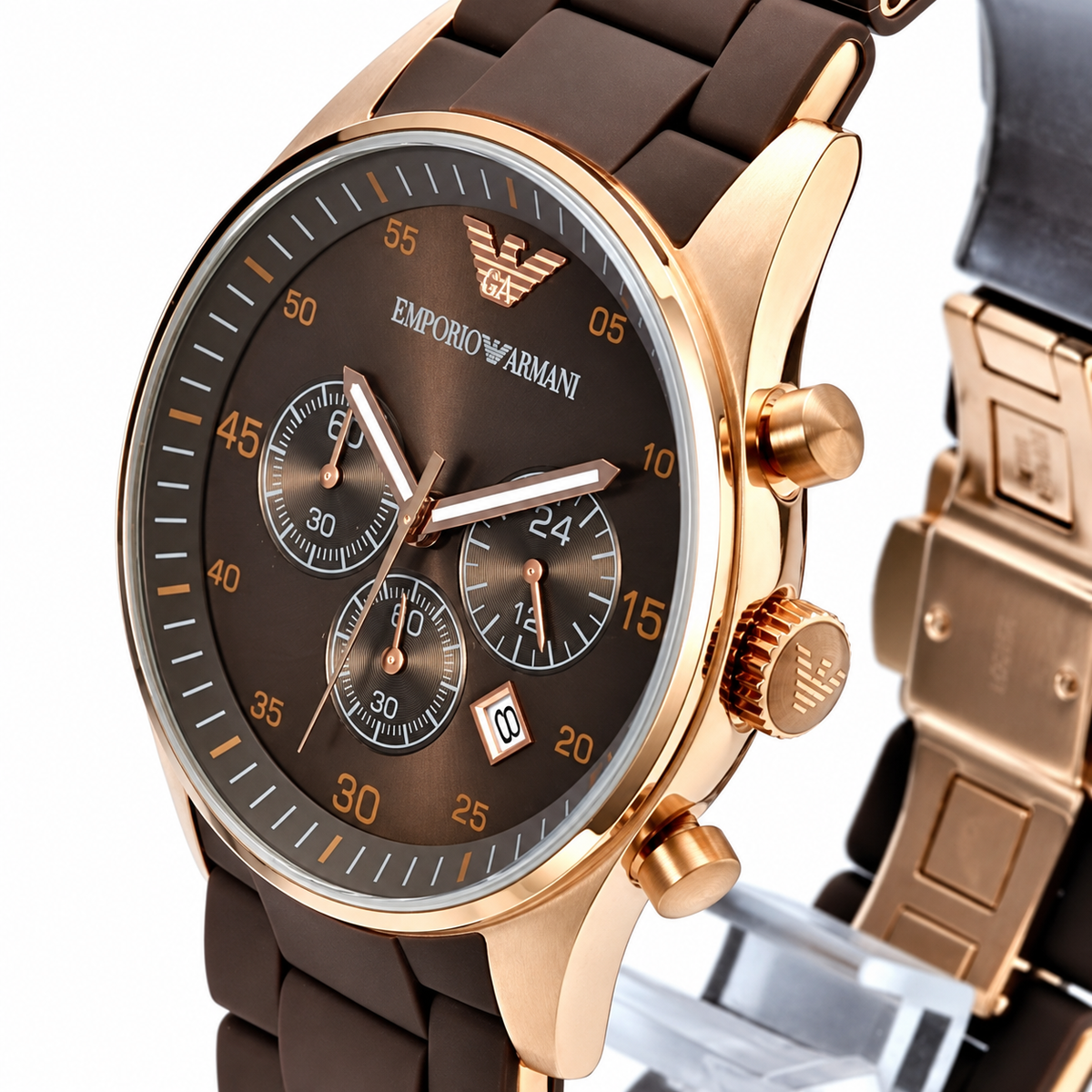 Emporio Armani Sportivo Chronograph Brown Dial Brown Silicone Strap Watch AR5891