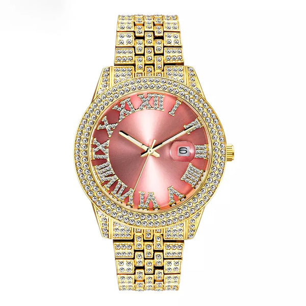 Big Daddy Rose Dial Bling Diamond Watch