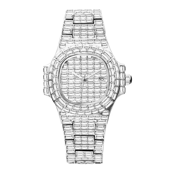 Big Daddy Baguette Bling Iced Out Silver Watch