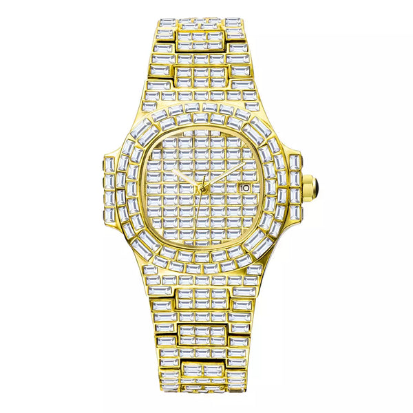 Big Daddy Baguette Bling Iced Out Gold Watch