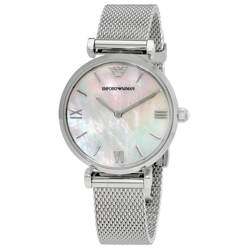 Emporio Armani Retro White Mother of Pearl Dial Ladies Watch AR1955