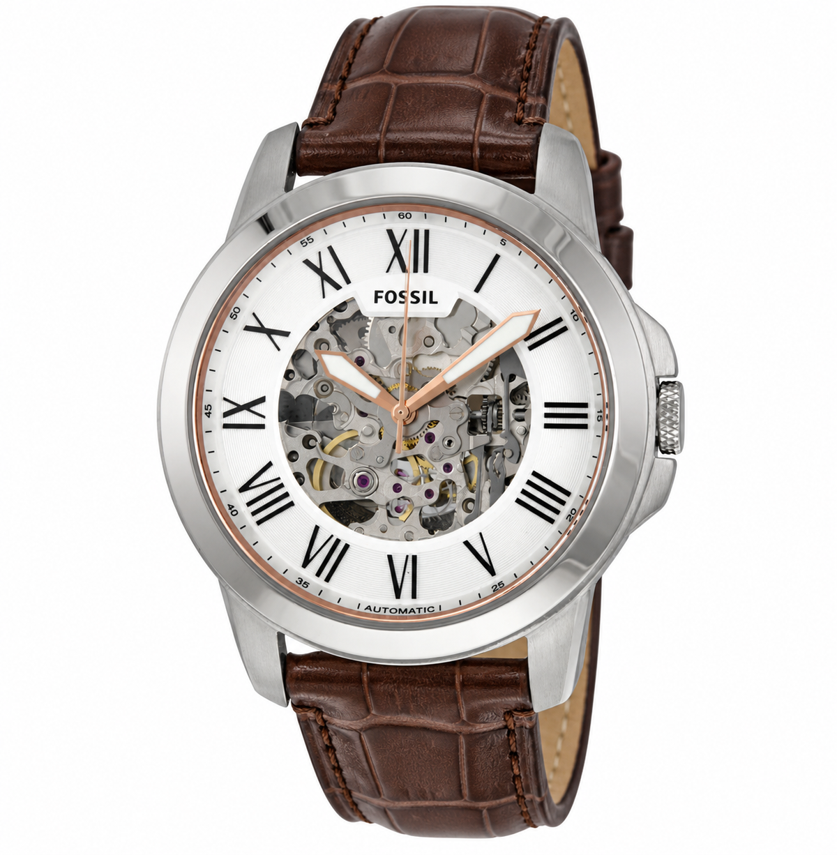 Fossil Grant Automatic Silver Skeleton Dial Men's Watch ME3101