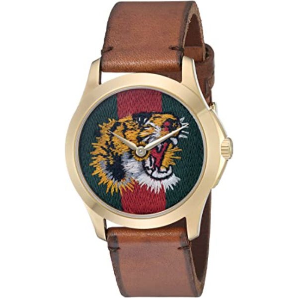 Gucci Le Marche Des Merveilles Red & Green Dial Brown Leather Strap Unisex Watch YA126497 - Image 3