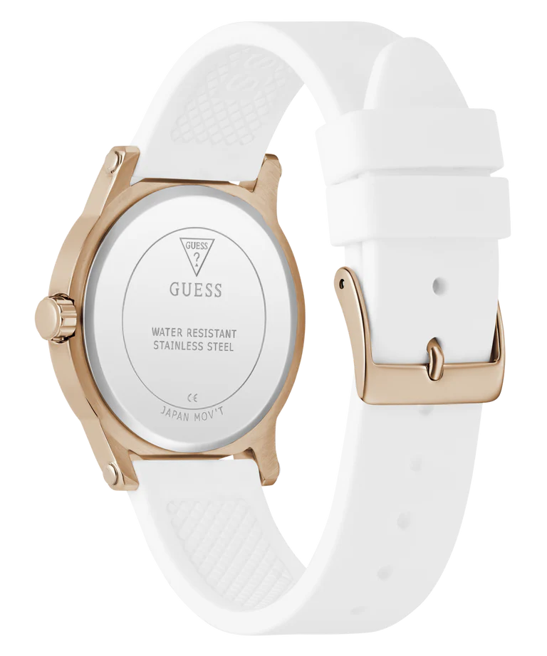 GUESS Ladies White Rose Gold Tone Analog Watch  - GW0860L4