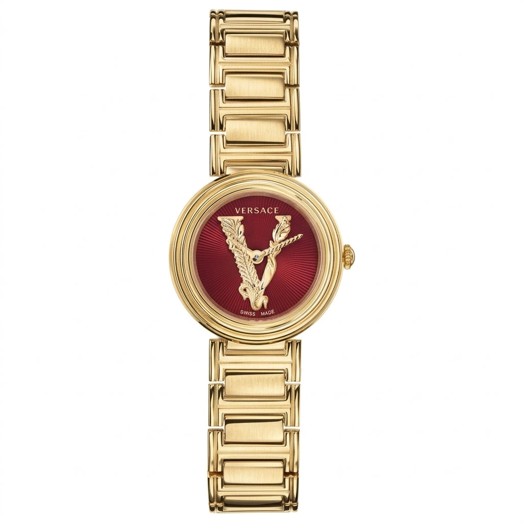 Versace Virtus Gold Mini Red Dial Women's Watch VET300321