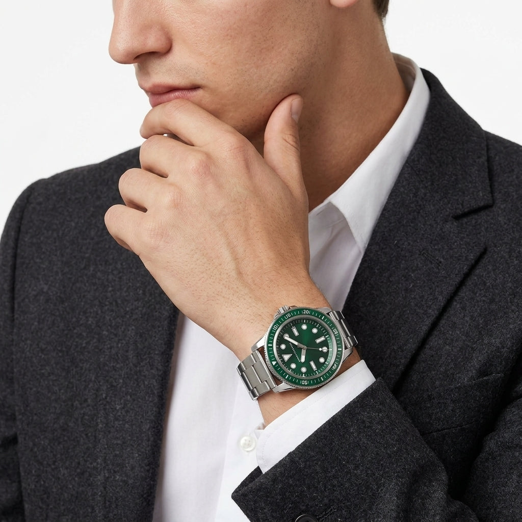 Armani Exchange Leonardo Green Dial Silver Watch - AX1860