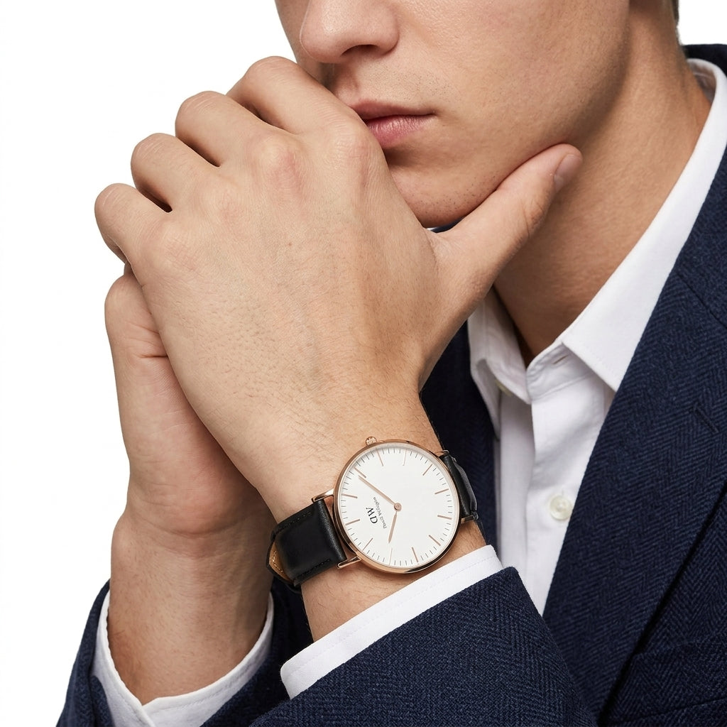 Daniel Wellington Sheffield 36mm White Dial Black Genuine Leather Gold Watch - DW00100036