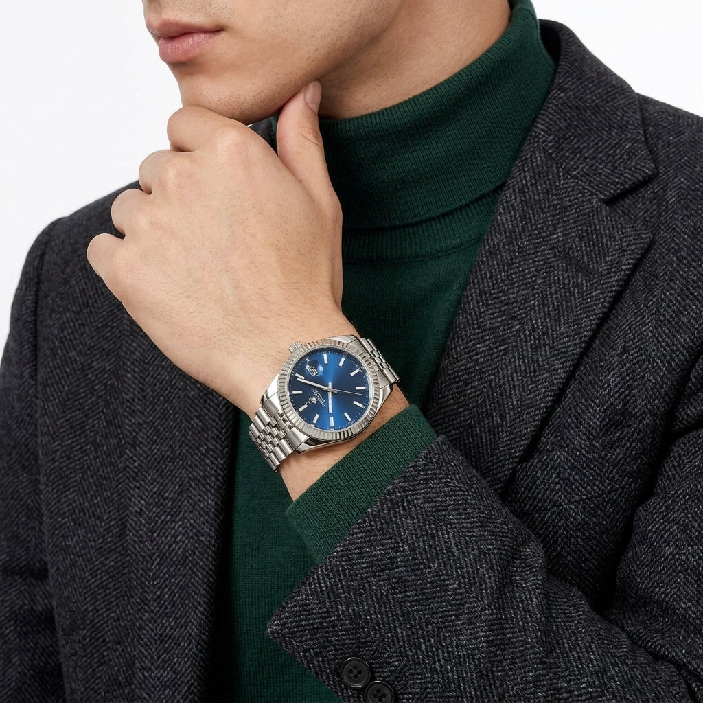 Beverly Hills Polo Club Blue Dial Silver Date Watch - BP3018X.390