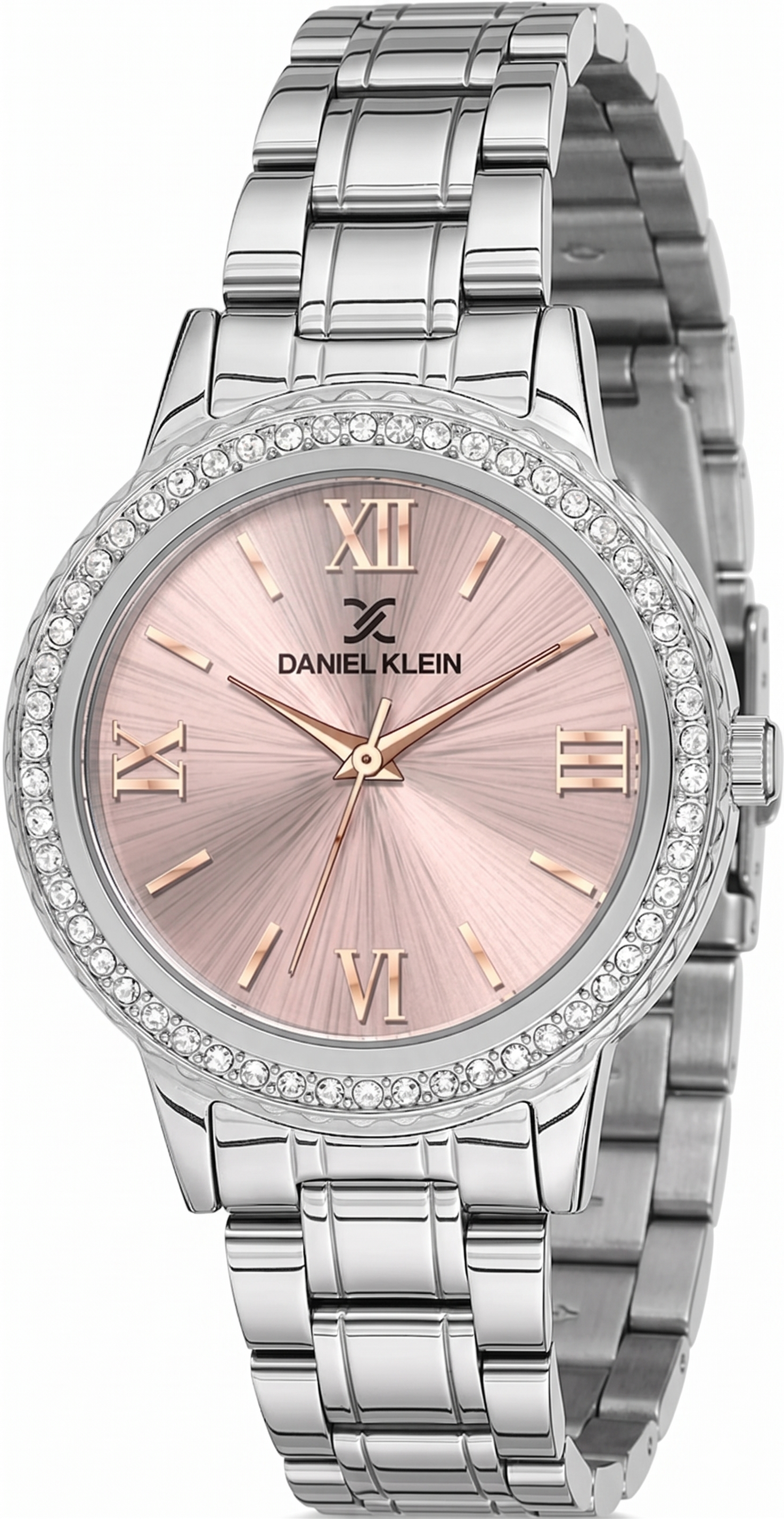 Daniel Klein Premium Pavé Pink Dial Silver Watch - DK.1.12922-6