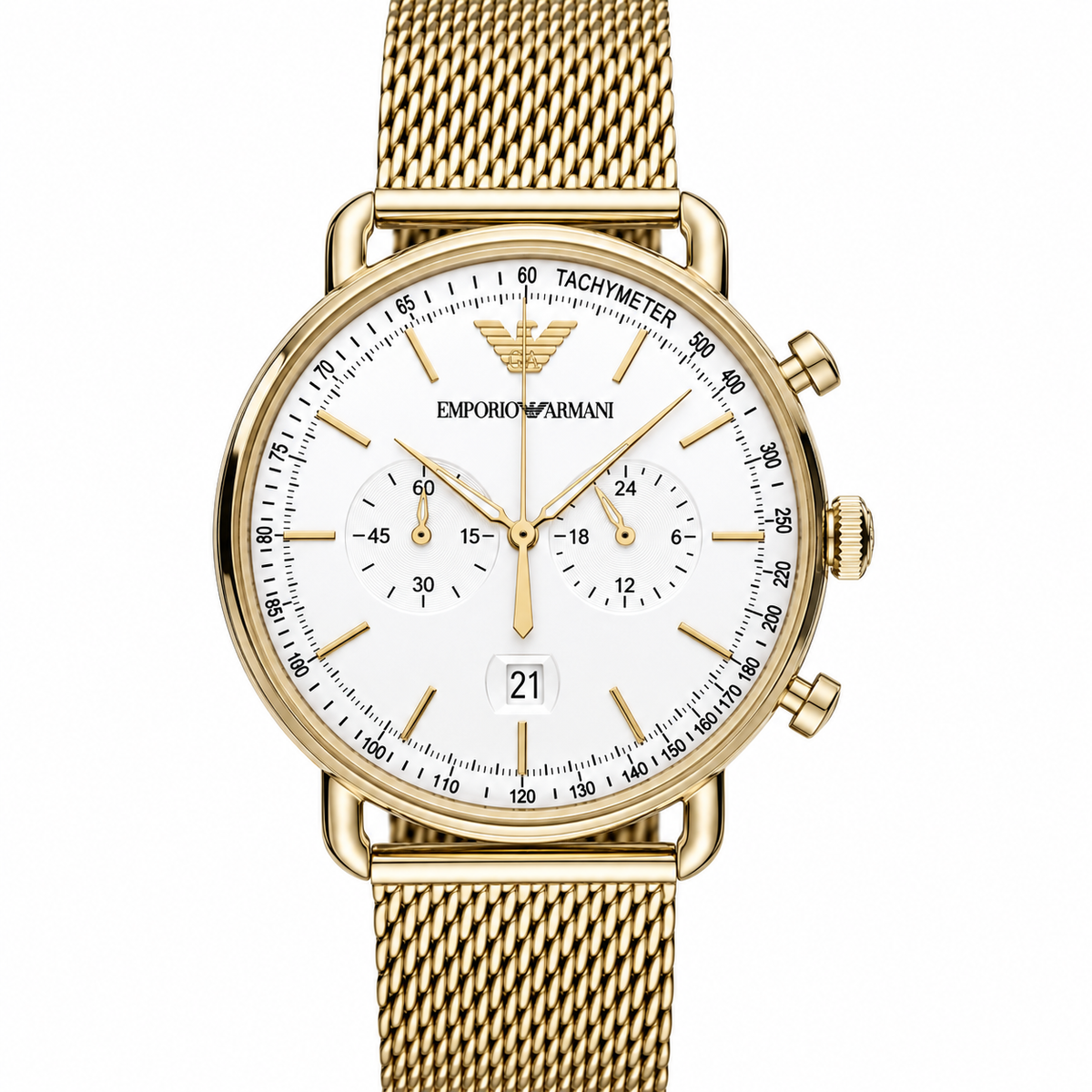 Emporio Armani Aviator Chronograph Gold Mesh Watch - AR11315