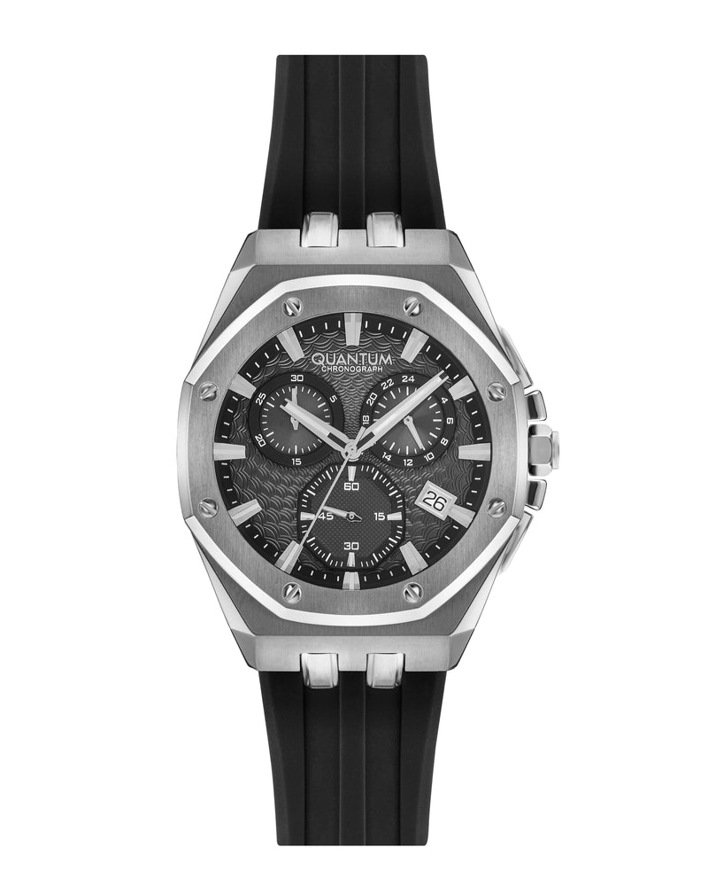 Quantum Men's Black Dial Chronograph Silicone Strap Watch – HNG949.351