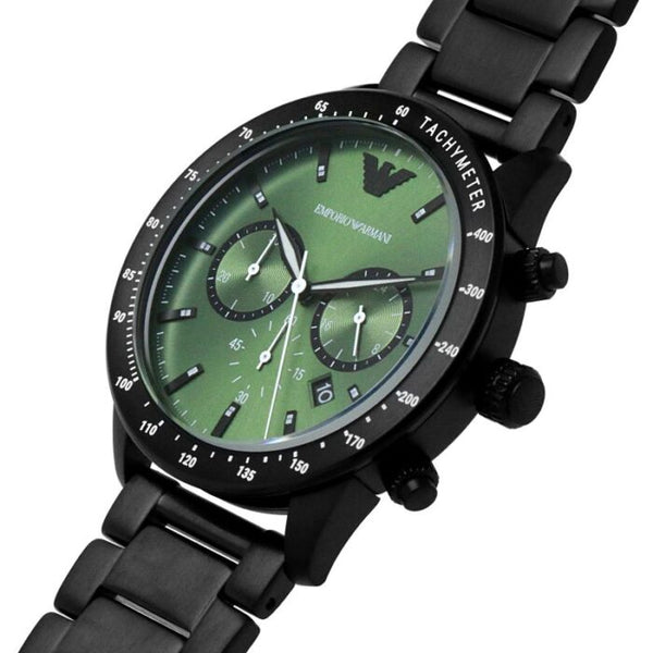 Emporio Armani Chronograph Green Dial Black Men's Watch AR11472