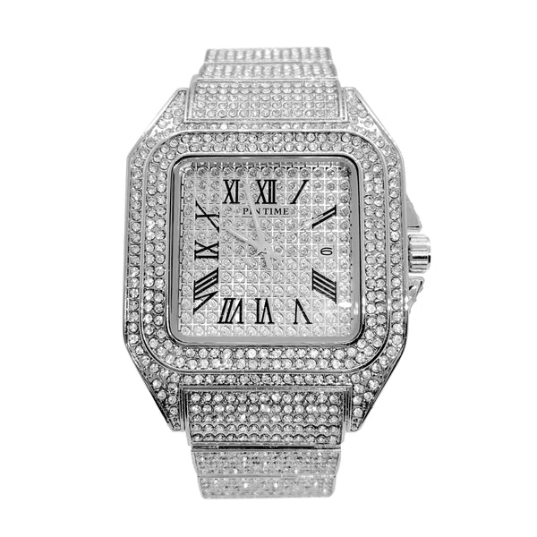 Big Daddy Square Bling Silver Watch