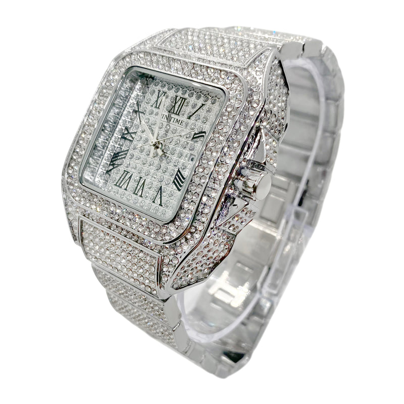 Big Daddy Square Bling Silver Watch