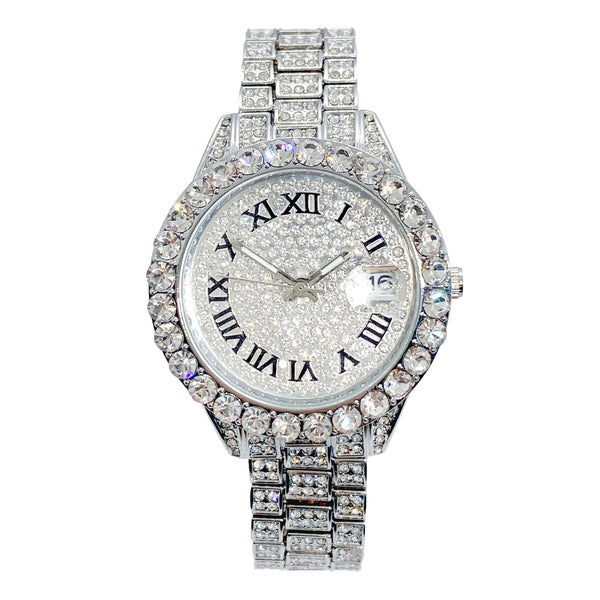 Big Daddy Super Bling Silver Roman Numeral Watch