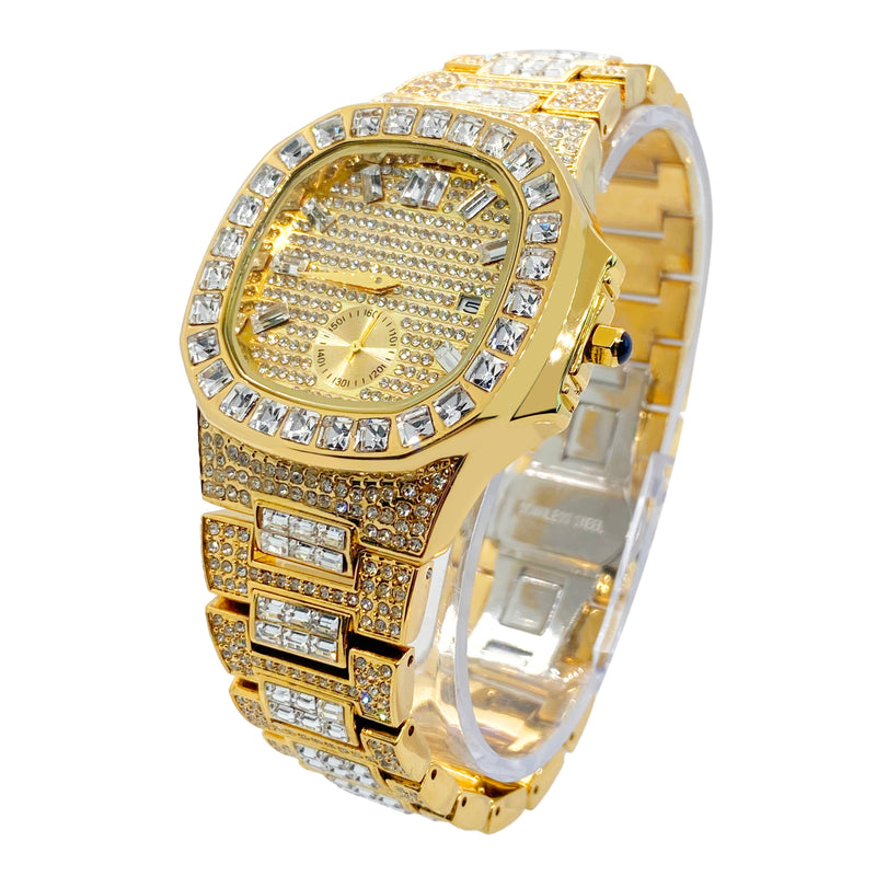 Big Daddy Baguette Bling Gold Watch