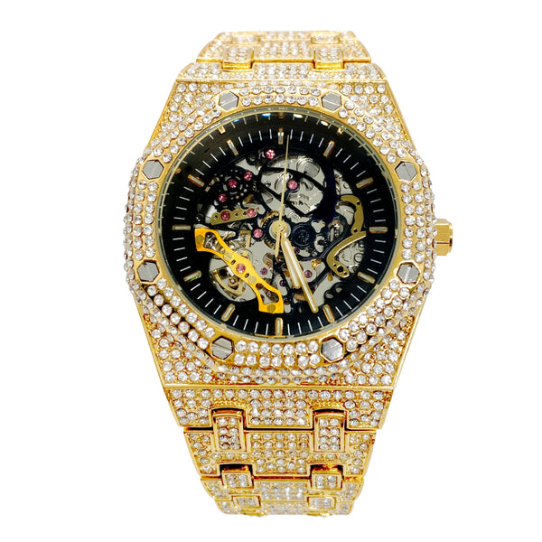 Big Daddy Baguette Black Dial Bling Watch