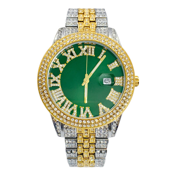 Big Daddy Two Tone Emerald Green Bling Watch