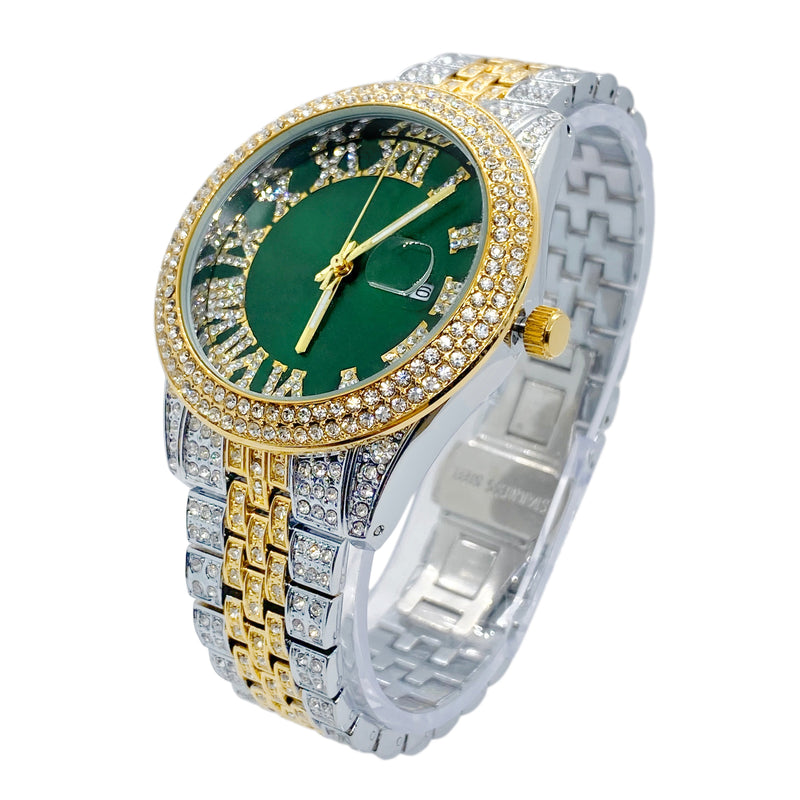 Big Daddy Two Tone Emerald Green Bling Watch