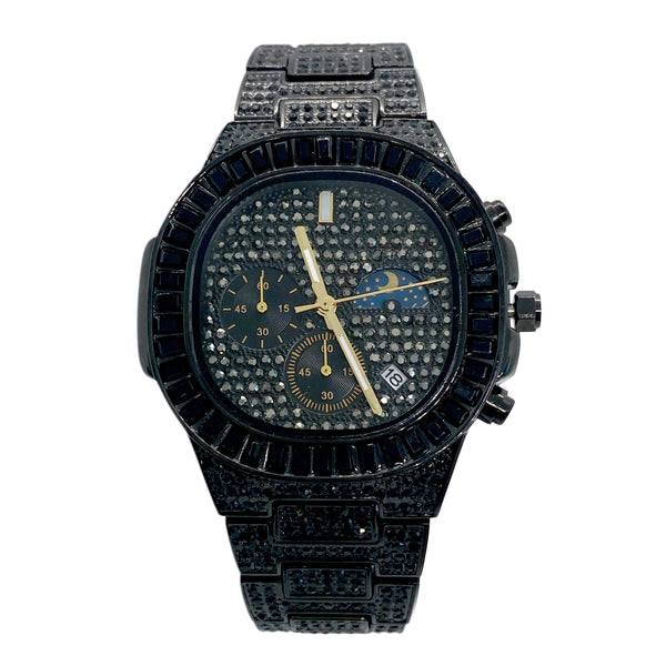 Big Daddy Baguette Black Bling Watch