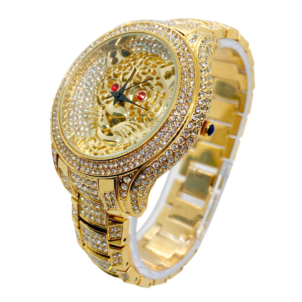 Big Daddy Gold Bling Watch Tiger Dial