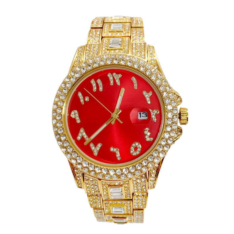 Big Daddy Red Dial Bling Arabic Numeral Watch