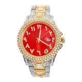 Big Daddy Red Dial Two Tone Bling Arabic Numeral Watch