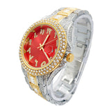 Big Daddy Red Dial Two Tone Bling Arabic Numeral Watch