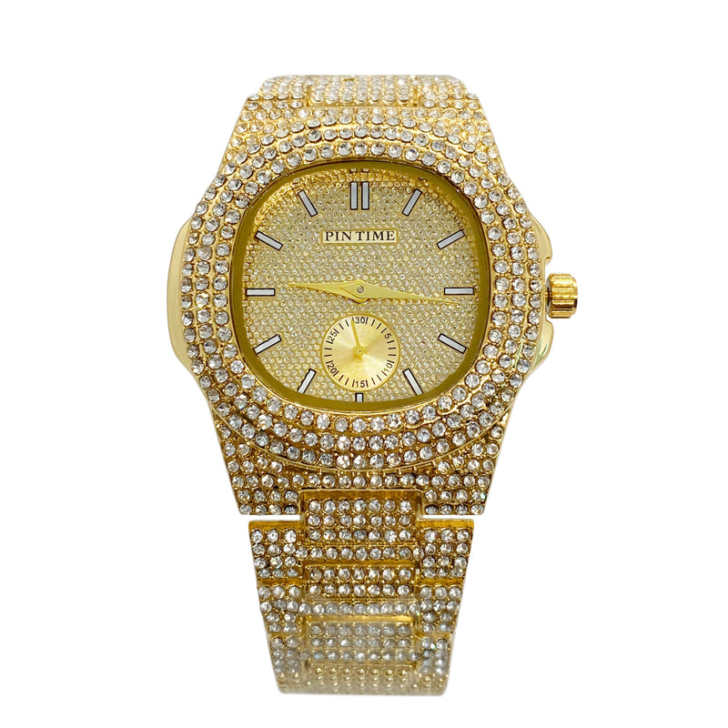 Big Daddy Baguette Bling Gold Watch