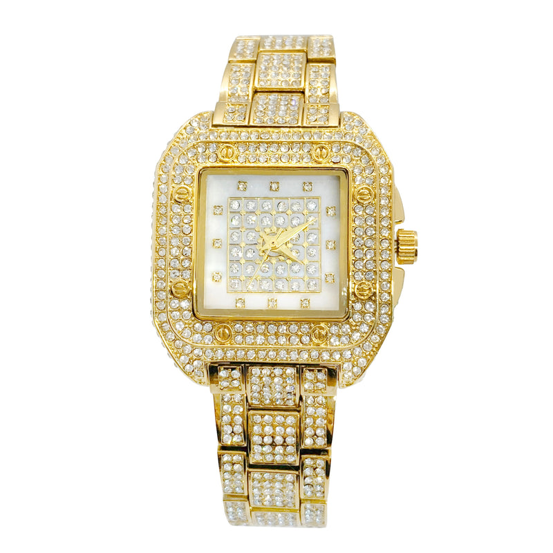 Big Daddy Square Bling Gold Watch