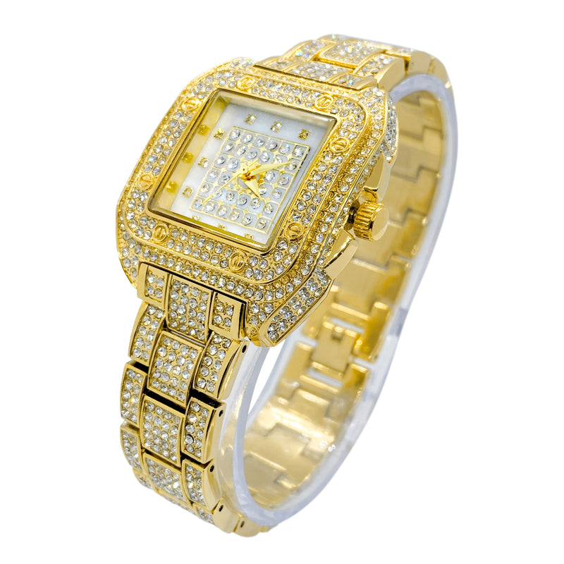 Big Daddy Square Bling Gold Watch