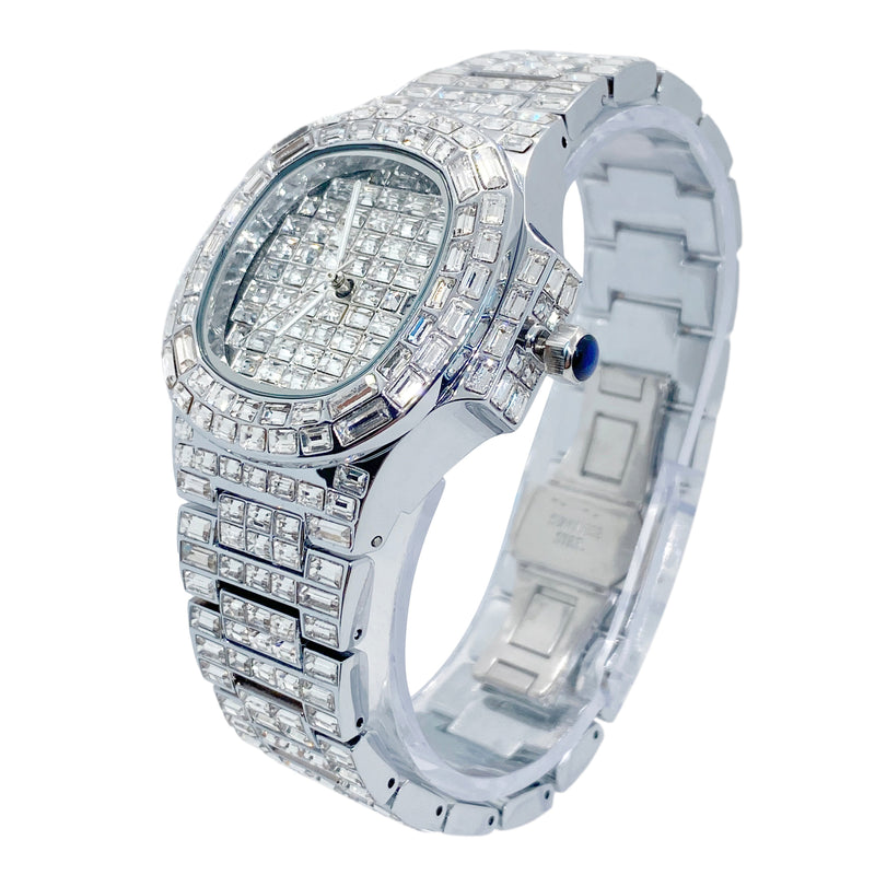 Big Daddy Baguette Bling Iced Out Silver Watch