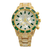 Big Daddy Super Bling Gold Green Stones Chronograph Watch