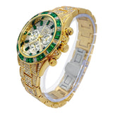 Big Daddy Super Bling Gold Green Stones Chronograph Watch