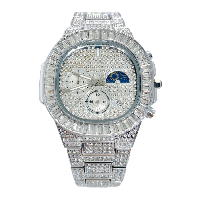 Big Daddy Baguette Silver Bling Watch