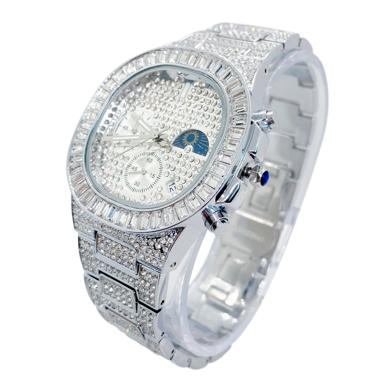 Big Daddy Baguette Silver Bling Watch