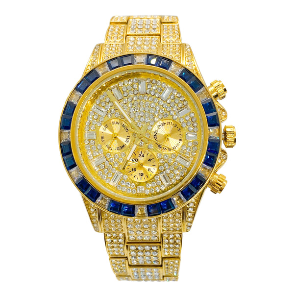 Big Daddy Super Bling Blue Stones Chronograph Watch