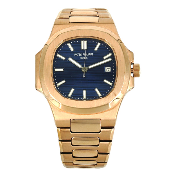 Nautilus Blue Dial Rose Gold Stainless Steel Watch