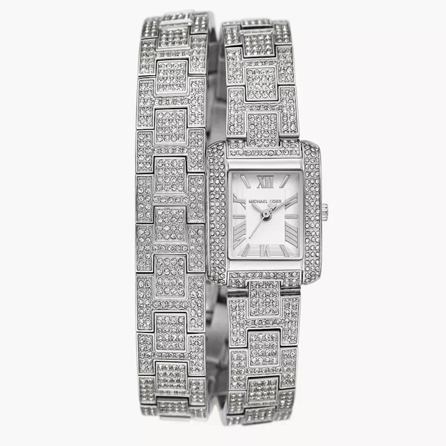 Michael Kors Petite Emery Pavé Silver-Tone Double Wrap Women's Watch - MK4836