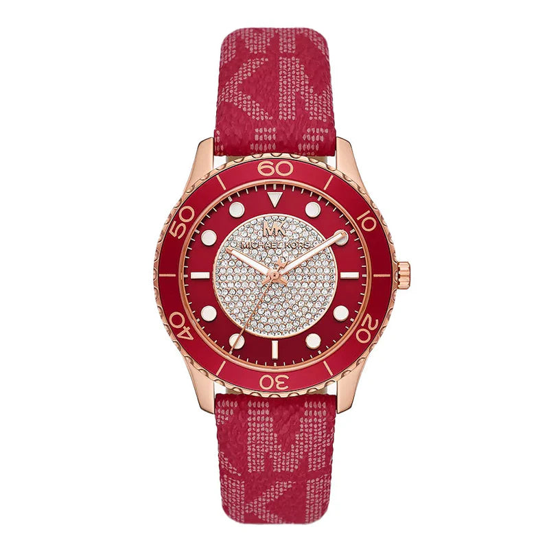 Michael Kors Runway Dive Pavé Dial Red Coated Canvas Women's Watch - MK7179