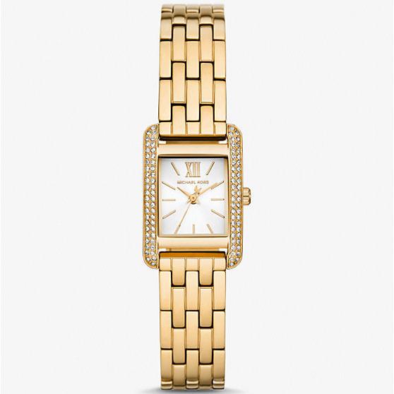 Michael Kors Monroe Pave Crystals White Dial Gold Steel Strap Women's Watch - MKO1034