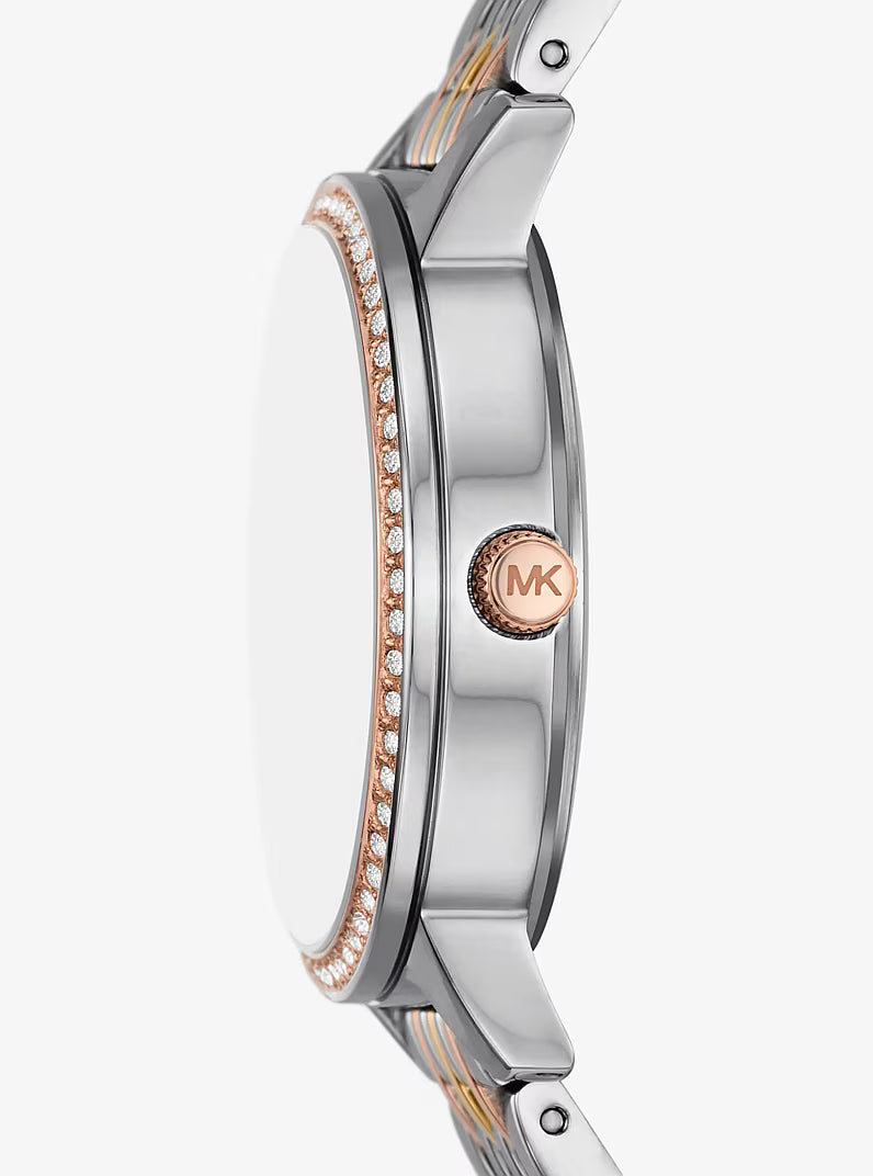 Michael Kors Melissa Chronograph Quartz Tri-Tone White Pavé Dial Ladies Watch MKO1117