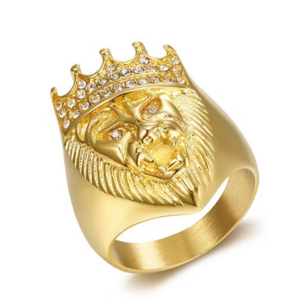Big Daddy Lionhead Pave Crown Gold Ring