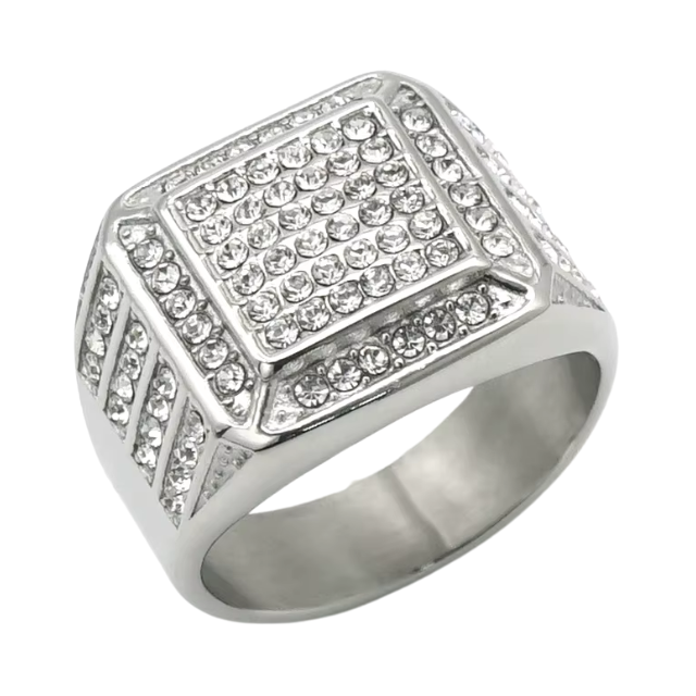 Big Daddy Iced Pave Square Silver Ring