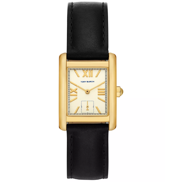 Tory Burch Eleanor White Dial Black Leather Women's Watch - TBW1076