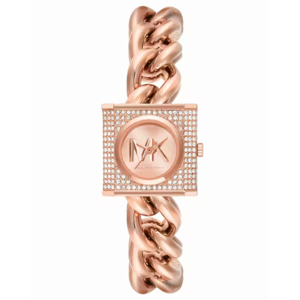 Michael Kors MK Chain Lock Quartz Crystal Rose Gold Dial Ladies Watch MK4827