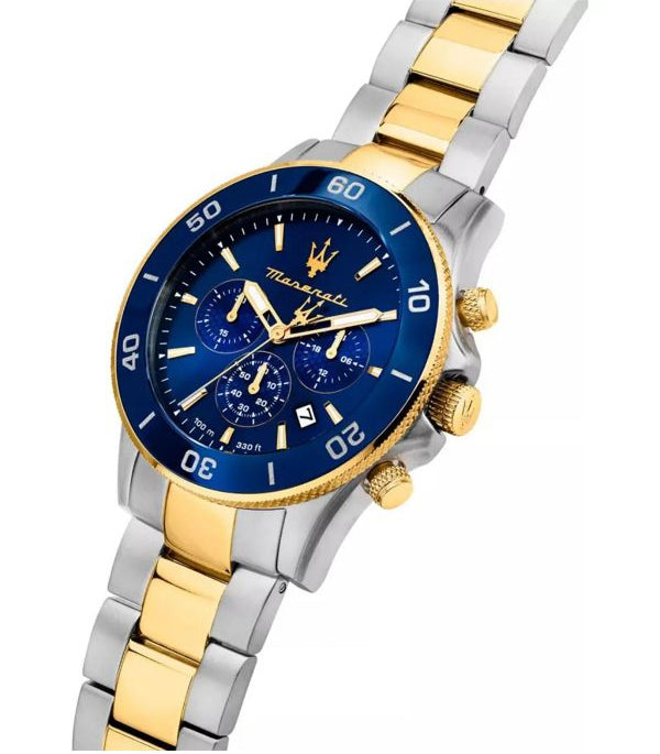 Maserati Competizione Chronograph Blue Dial Two Tone Silver and Gold Stainless Steel Watch R8873600006