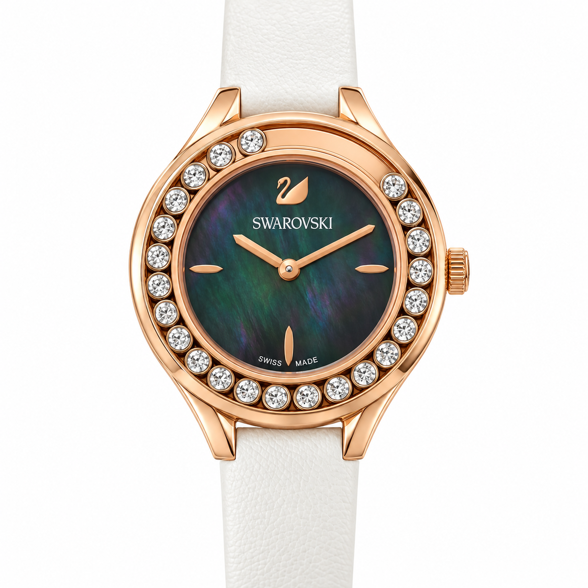 Swarovski Lovely Crystals Rose Gold White Leather Strap Women's Watch 5242904